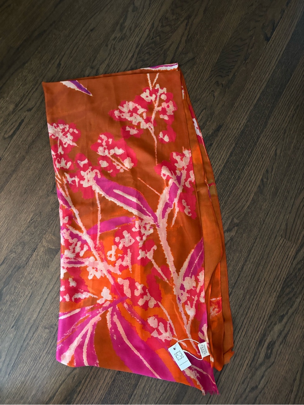 Pretty Persuasions Orange Floral Print Scarf with Pink Accents